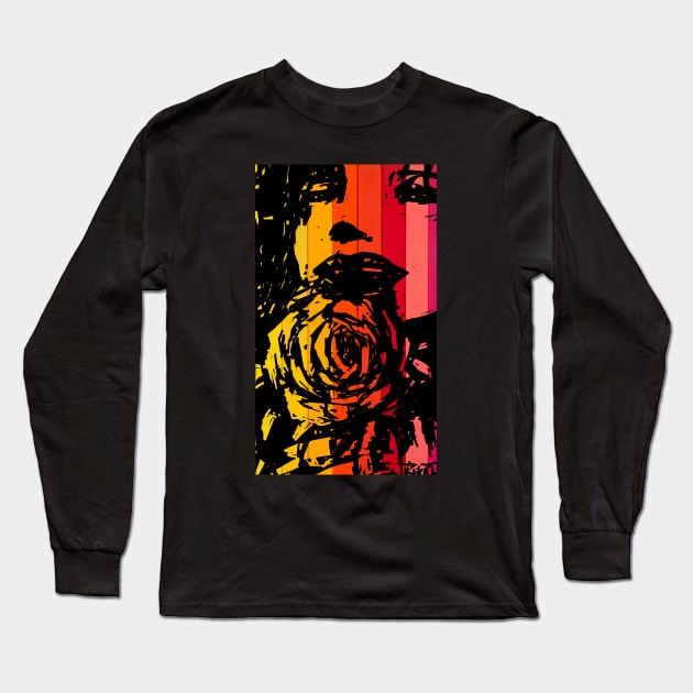 woman with rose in  retro warm color bars Long Sleeve T-Shirt by artbleed